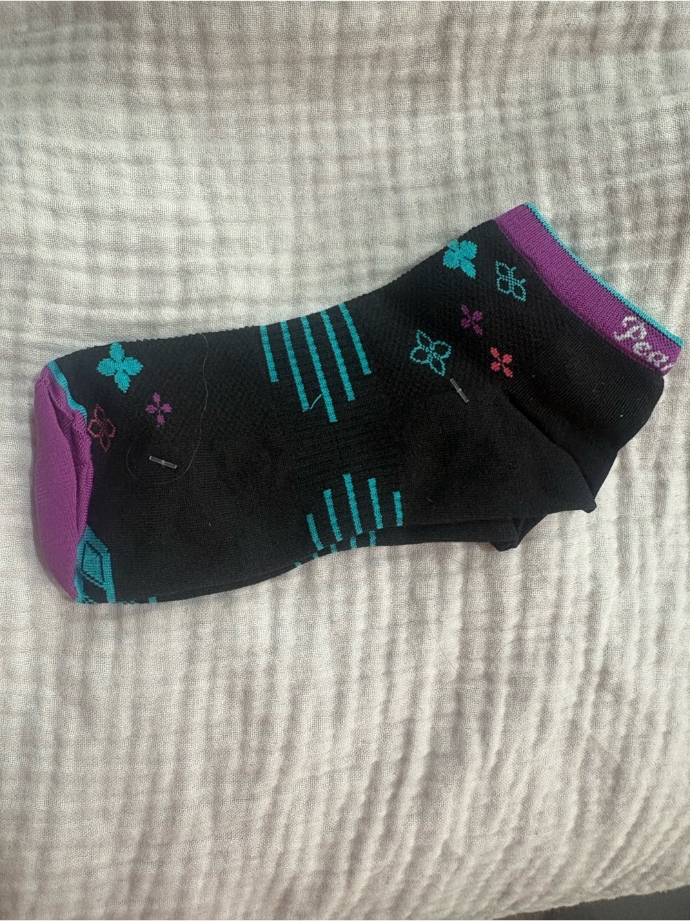 Pearl Izumi Black Low-Cut Sock with Teal Stripes & Purple Accents